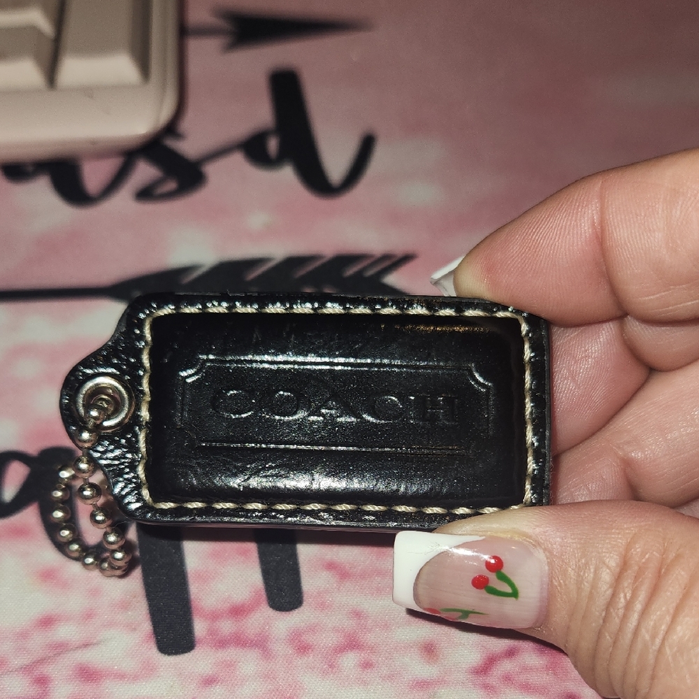 COACH - BLACK PATENT LEATHER - Bag Hang Tag / Key Chain / Fob - LARGE - 3" LONG